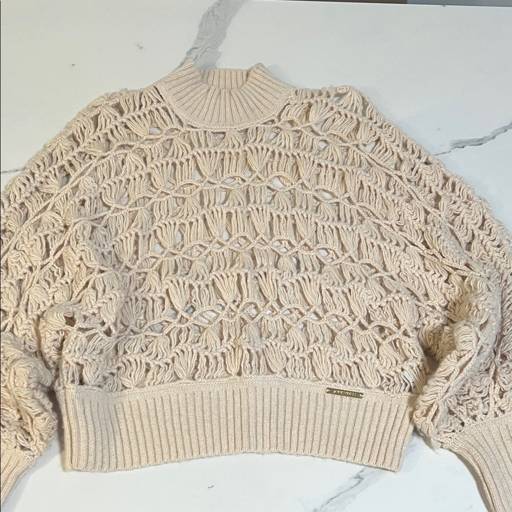 ZIMMERMANN Crochet Cream Turtle Neck Knit Wool Sweater